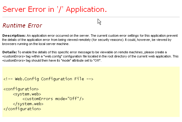 Server Error in ‘/’ Application. Runtime Error نحوه فعالسازی نمایش متن کامل پیام خطا در مرورگر